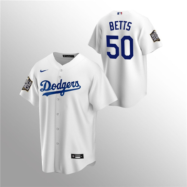 Men's Los Angeles Dodgers #50 Mookie Betts White 2020 World Series Bound stitched MLB Jersey